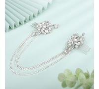Kercisbeauty Peignes à cheveux en perles de cristal argentées avec chaîne de tennis et strass pour mariage, bal, banquet, accessoires de coiffure
