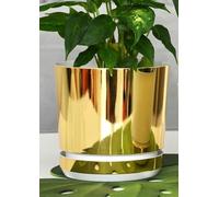 KERD Grand Pot de Fleurs 21 cm, Style Glamour Couleur Or Champagne, Finition Brillante pour Plantes, Rond avec Soucoupe, Fabriqué en Europe, Plastique Recyclé