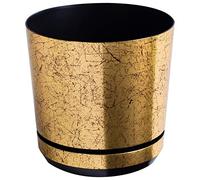 KERD Grand Pot de Fleurs d'Intérieur 26 cm, Cache-Pot Décoratif Rond Couleur Vieil Or, avec Soucoupe, en Plastique 100% Recyclé