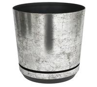 KERD Grand Pot de Fleurs d'Intérieur Décoratif 26 cm, Style Classique et Vintage Couleur Vieil Argent, Rond avec Soucoupe, Fabriqué en Europe, Plastique Recyclé