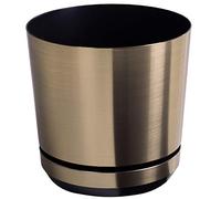 KERD Grand Pot de Fleurs Rond, Finition Acier Brossé 21 cm, Style Industriel, avec Drainage, Plastique 100% Recyclé