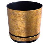KERD Pot de Fleurs d'Intérieur 12 cm, Cache-Pot Décoratif Rond Couleur Or Antique, avec Soucoupe, en Plastique 100% Recyclé