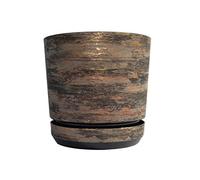 KERD Pot de Fleurs d'Intérieur Décoratif 16 cm, Style Rustique Couleur Écorce Rouille, Effet Bois Naturel pour Plantes, Rond avec Soucoupe, Fabriqué en Europe, Plastique Recyclé