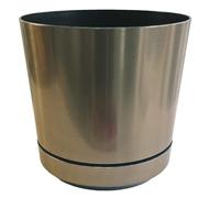 KERD Très Grand Pot de Fleurs, Acier Brossé 32 cm, Style Industriel, avec Drainage, Plastique 100% Recyclé