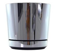 KERD Très Grand Pot de Fleurs d'Intérieur 32 cm, Cache-Pot Géant Couleur Argent Miroir, avec Soucoupe, Plastique 100% Recyclé