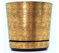 KERD Très Grand Pot de Fleurs d'Intérieur 32 cm, Cache-Pot Géant Couleur Or Antique, avec Soucoupe, Plastique 100% Recyclé