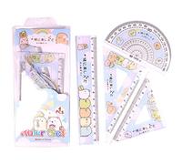 KERDEJAR 4 pièces Ensemble Kawaii Dessin animé Droit Triangle règle rapporteur Dessin Dessin école Fournitures de Bureau étudiant Papeterie