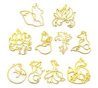 KERDEJAR breloque de Lunette Ouverte, 10 Pc Renards intelligents Pendentif Animal Lunette Ouverte réglage UV résine Artisanat Fabrication de Bijoux en Or