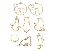 KERDEJAR charmes de Lunette Ouverte, 8 pièces Mignon Chat Pendentif en métal Cadre Fabrication de Bijoux en résine UV Breloques Lunette réglage Or
