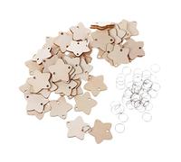 KerDejar Lot de 50 rondelles en bois en forme d'étoile avec 50 boucles en fer pour rappel d'anniversaire, plaque à suspendre, calendrier, accessoires de décoration d'intérieur
