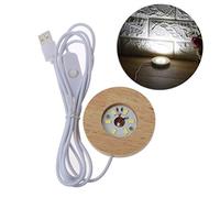 KERDEJAR Wood LED Light Dispaly Base, Art de la résine à la Main Mini Thin LED Wood Display Base Résine Affichage Rond en Bois Night Base Résine Ornement Stand DIY Artisanat Lumière Blanche