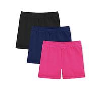KEREDA Lot de 3 Paires de Shorts de Cyclisme en Coton pour Fille, Noir/Bleu Marine/Rose Rouge, 9-10 Ans