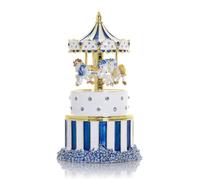 Keren Kopal Carrousel à cheval bleu et boîte à bijoux édition limitée 1-250 en émail peint, plaqué or 24 carats, cristaux autrichiens, fait à la main