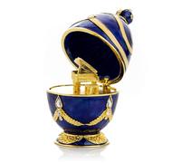 Keren Kopal Oeuf de Fabergé bleu avec piano doré Boîte à bijoux surprise faite à la main Cadeau Pianiste