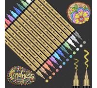 KERIFI Lot de 12 marqueurs métalliques à double pointe pour livre d'or de mariage, album photo à bricoler, scrapbooking, papier, stylos à paillettes pour bois, pierres, verre, cartes en céramique