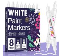 KERIFI Lot de 8 marqueurs permanents imperméables à double pointe - Blanc - À séchage rapide - Marqueurs permanents pour la peinture sur pierre, carton, bois, verre, métal, tasses en céramique