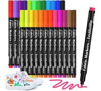 KERIFI Marqueurs Textile 24 Couleurs + 7 Pochoirs - Stylos Tissu Lavables pour T-shirts, Bavoirs, Sacs Coton - Kit Créatif Enfants, Customisation DIY