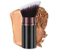 Keriloo Kabuki Pinceau de maquillage rétractable de voyage pour fond de teint, fard à joues pour mélanger liquide, bronzant, polissage, crème solaire, cosmétiques impeccables