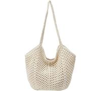 KERLYING Aesthetic Mesh Beach Tote Bag for Women, Hollow Out Beach Shoulder Purse, Crochet Bags for Holiday Work Everyday Summer (Beige)