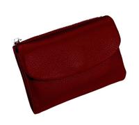 KERLYING Unisex Leather Wallet, 5.3In Short Genuine Leather Coin Card Holder, Unisex Clutch Bags with Credit Card Holder and Cash Slots (Dark Red)