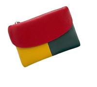 KERLYING Unisex Leather Wallet, 5.3In Short Genuine Leather Coin Card Holder, Unisex Clutch Bags with Credit Card Holder and Cash Slots (Contrast Red)