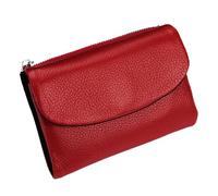 KERLYING Unisex Leather Wallet, 5.3In Short Genuine Leather Coin Card Holder, Unisex Clutch Bags with Credit Card Holder and Cash Slots (Red with Black)