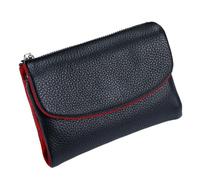 KERLYING Unisex Leather Wallet, 5.3In Short Genuine Leather Coin Card Holder, Unisex Clutch Bags with Credit Card Holder and Cash Slots (Black with Red)