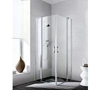 Kermi demi-porte d'entrée d' Liga avec panneau fixe LIEPL080201PK 80x200cm, argent mat brillant, verre de sécurité trempé transparent, gauche, sur receveur de douche
