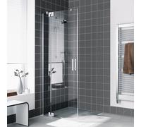 Kermi Filia XP porte d'angle demi-entrée FXEPL09020VAK 90x200cm, argent brillant, TSG clair, gauche, sur receveur de douche