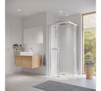 Kermi Liga entrée demi-diapositive. 2 pièces sans sol LIC2L080201AK 80x200cm, brillant argent mat, TSG clair, gauche, sur receveur de douche