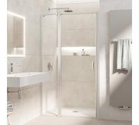Kermi Liga porte battante avec panneau fixe pour panneau latéral LI1GL110201PK 110x200cm, brillant argent mat, TSG clear clean, gauche, sur receveur de douche