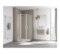 Kermi Liga porte battante quart de cercle avec panneaux fixes LIP55080201AK 80x200cm, argent mat brillant, TSG transparent, sur receveur de douche