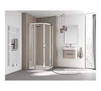 Kermi Liga porte coulissante quart de cercle, sans plancher avec 2 champs fixes LIC50090201PK 90x200cm, argent mat brillant, verre de sécurité trempé clair