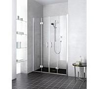 Kermi Liga - porte pliante Liga dans niche LI2T4125181PK 125x185cm, argent mat brillant, verre de sécurité trempé transparent, sur receveur de douche