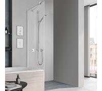 Kermi Mena paroi latérale raccourcie avec profilé mural METVP08017VPK 80 x 179 cm, argent brillant, ESG clear Clean, à côté de la baignoire