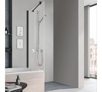 Kermi Mena paroi latérale raccourcie avec profil mural METVP075173AK 75 x 179 cm, soft black, clear ESG, à côté de la baignoire