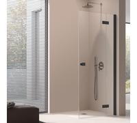 Demi entrée d'angle Kermi Mena, porte battante en 2 parties avec panneau fixe. MEEPR093203AK 90 x 200 cm, noir doux, ESG clair, droite, sur la douche
