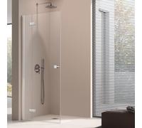 Kermi Mena porte battante 2000 -vantail avec panneau fixe, profilé mural ME1NL10020VAK 100 x 200 cm, argent brillant, TSG clair, à gauche, sur receveur de douche