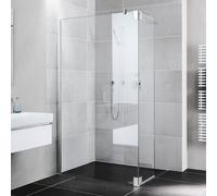 Kermi Pasa XP panneau latéral avec aile mobile PXT1L09020VAK 90x200cm, argent brillant, verre de sécurité trempé transparent, gauche, sur receveur de douche