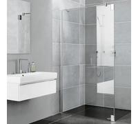 Kermi Pasa XP paroi latérale pour porte battante 2000 -fl.et panneau fixe PXTFL12020VAK 120x200cm, argent brillant, verre de sécurité trempé transparent, gauche, sur receveur de douche