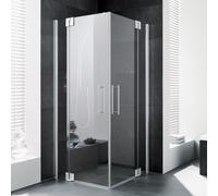 Kermi porte battante d'entrée d' Pasa XP avec panneau fixe PXEPL08320VPK 83x200cm, argent brillant, verre de sécurité trempé transparent, demi-partie gauche, sur la zone de douche