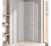 Kermi Cabine de douche pentagonale Pega PE45L09020VPK 90x90x200cm, argent brillant, verre de sécurité trempé clair, gauche