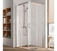 Kermi porte d'entrée coulissante d'angle Pega 2 pièces sans sol PEC2R11018VPK 110x185cm, argent brillant, verre de sécurité trempé clair, à droite, sur receveur de douche