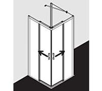 Kermi porte d'entrée coulissante d'angle Pega 2 pièces sans sol PEC2R09318VYK 93x185cm, verre de sécurité trempé brillant argenté SR Opaco Clean, à droite, sur la zone de douche