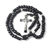 KERNES Chapelet de paracorde de Perles acryliques avec Crucifix de Saint Benoît, Chapelet en Bois Noir de Saint Benoît, Collier de Croix de Crucifix de Jésus, Cadeau de Bijoux Religieux