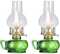 Kerosee Lampe Idoor Décoratif en Verre Lampe à Huile Campig Picic Hurricae en Plein Air Lampes à Huile De Lotus Widproof avec Ajusteur De Flamme Diig Table Bureau, Green, 1 Pack