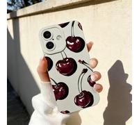 Kerquyu Sexy Wine Cherry Graffiti Design Phone Case: Korean Minimalist Design, Creative Shockproof Protective Cover for iPhone 17 ProMax to 15 (for 15,White)