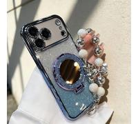 Kerquyu Sparkling Diamond Women's Phone Case with Mirror & Stand for iPhone 17 ProMax, Phone Case with Mirror and Stand for iPhone 17/16/15 Pro Max (for 15,Blue)