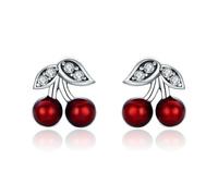 Kerraom Boucles d'oreilles Cerise Rouge S925 Argent Petites Femmes Boucles d'oreilles Antiallergiques pour Filles Cadeau pour Cerise