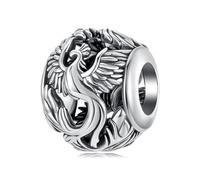 Kerraom Charme Fenice en Argent Sterling - Perle Phénix Vintage Ajourée d'Auspice Culture Orientale, Charm Fenice Compatible Européens Bracelets - Cadeau pour Femmes Filles